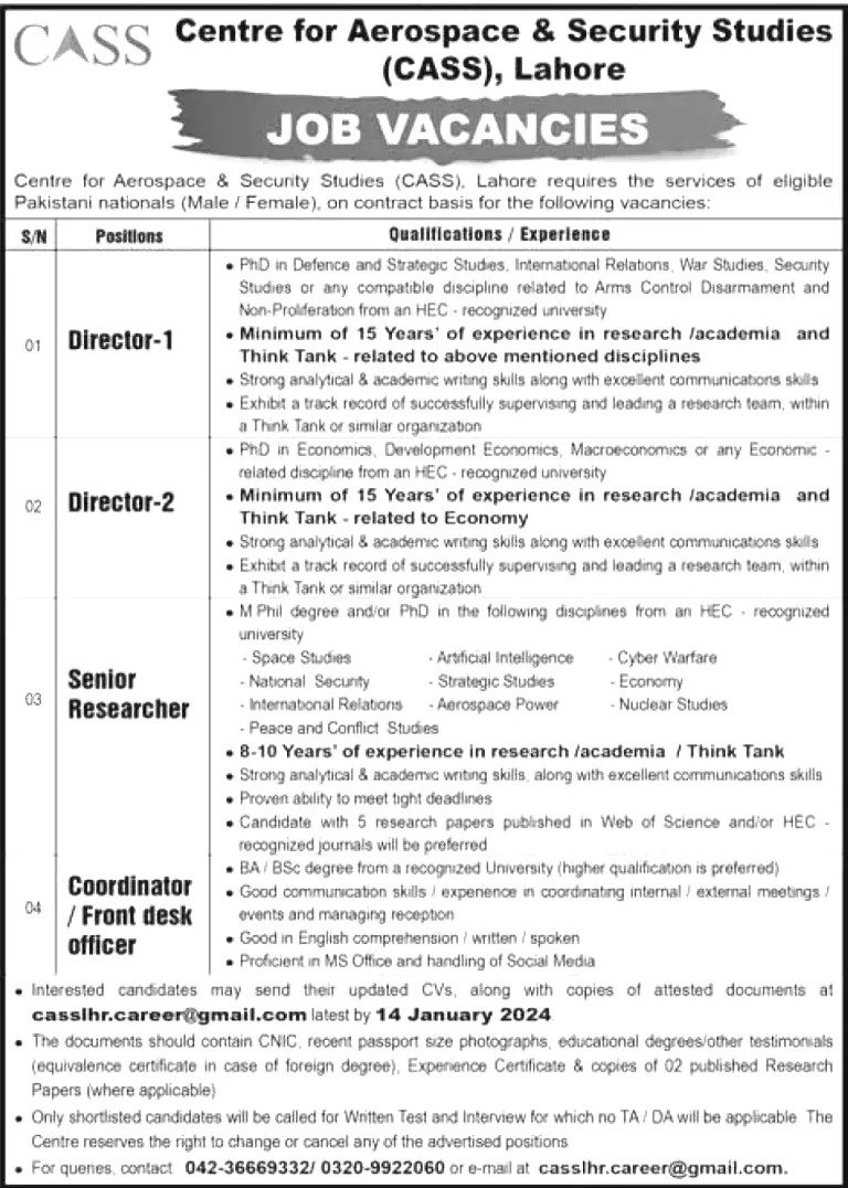 Centre for Aerospace And Security Studies Jobs