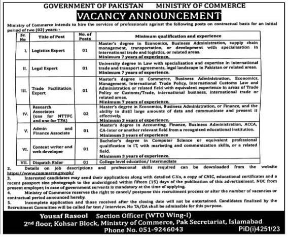 Ministry of Commerce Jobs 2024