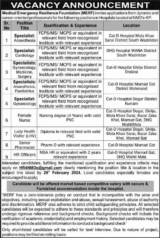 Medical Emergency Resilience Foundation Jobs