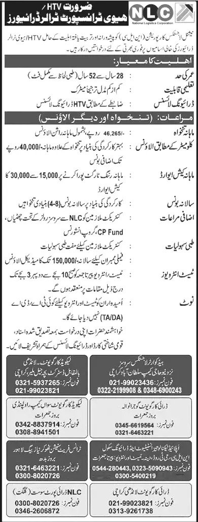 National Logistics Cell Jobs 2024
