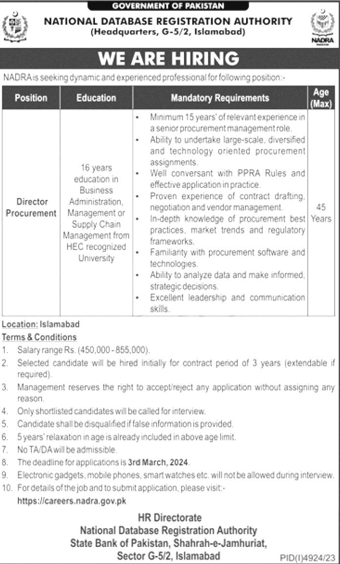 NADRA Jobs 2024
