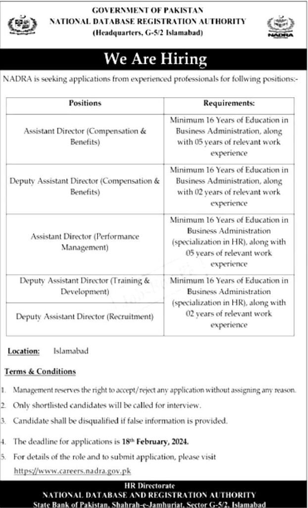 NADRA Jobs 2024 Advertisement