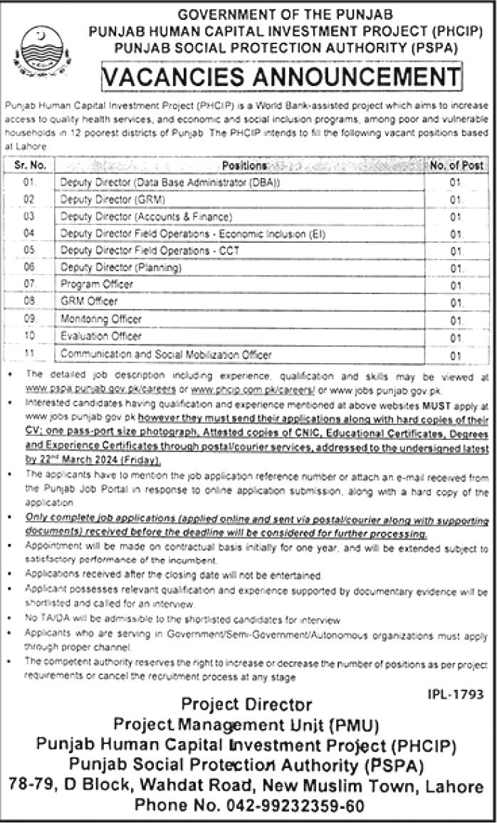 Punjab Social Protection Authority Jobs 2024