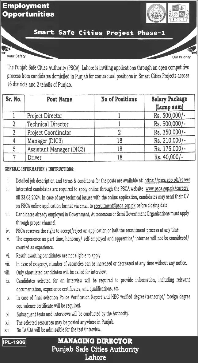 Punjab Safe Cities Authority Jobs 2024
