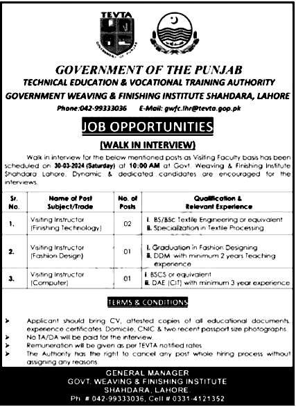 TEVTA Punjab Jobs 2024