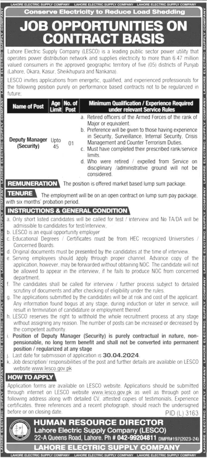 Lahore Electric Supply Company Jobs 2024