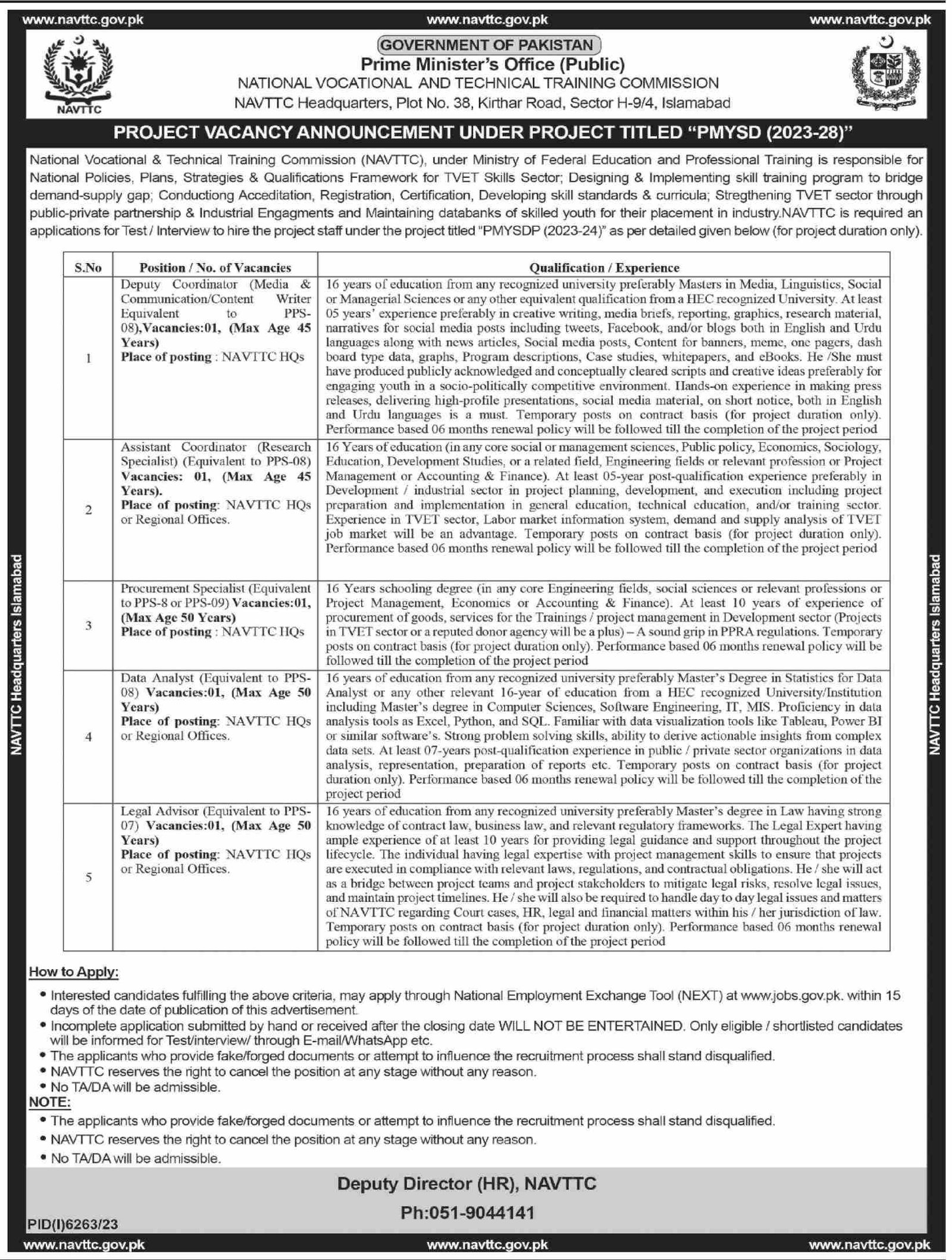 National Vocational & Technical Training Jobs 2024