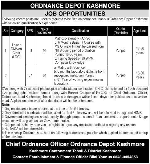 Ordnance Depot Jobs 2024