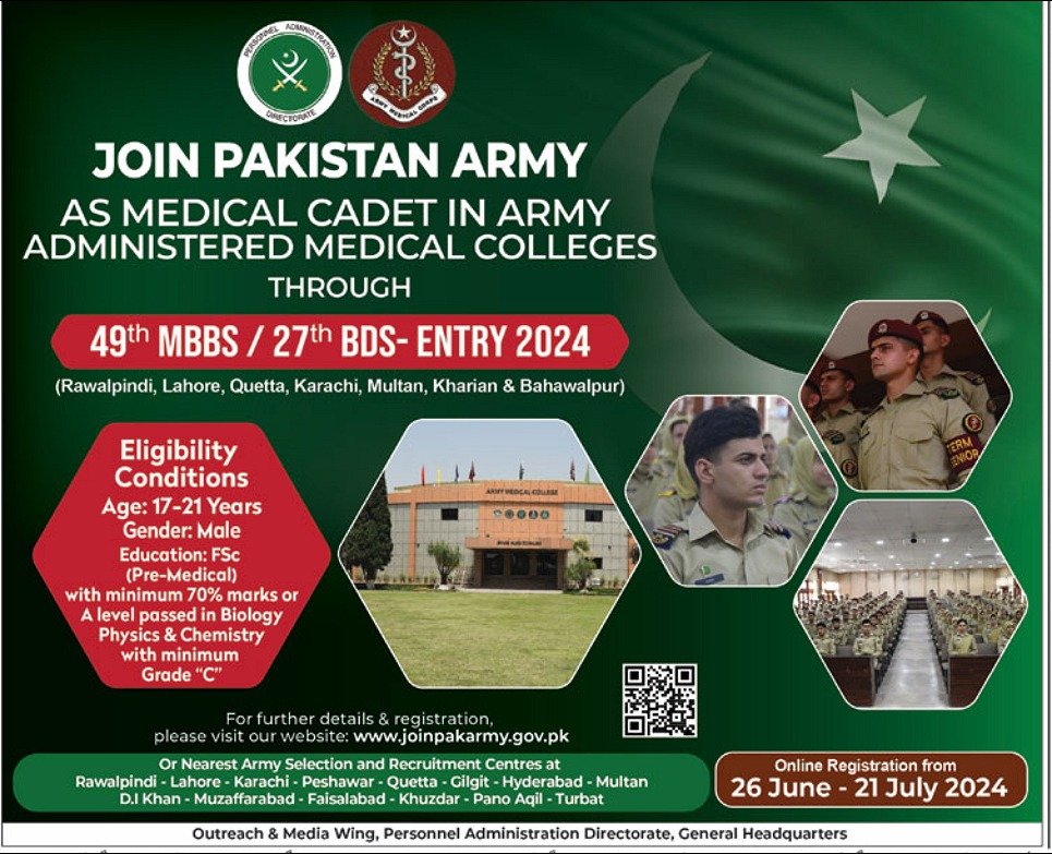 Pak Army as Medical Cadet Jobs