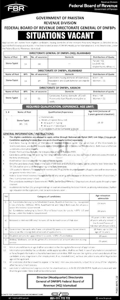 Federal Board Of Revenue Jobs 2024