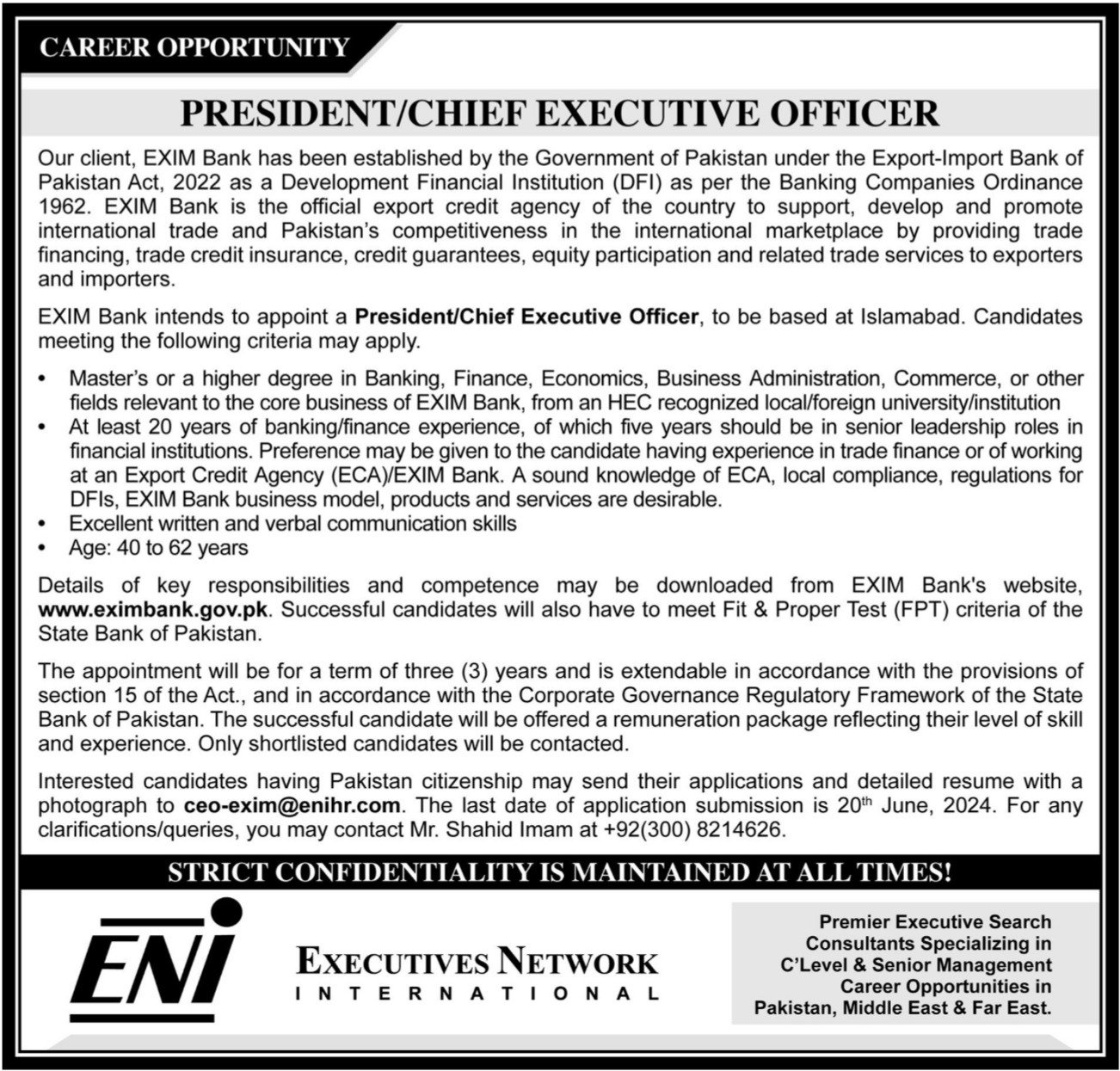Exim Bank Of Pakistan Jobs 2024
