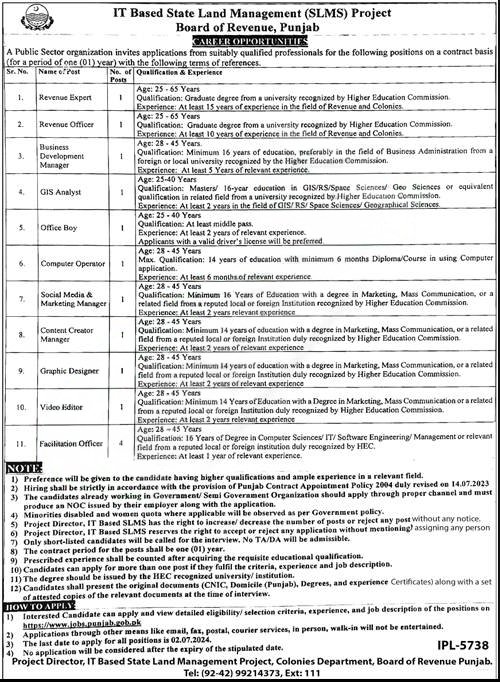 Board of Revenue Punjab Jobs 2024