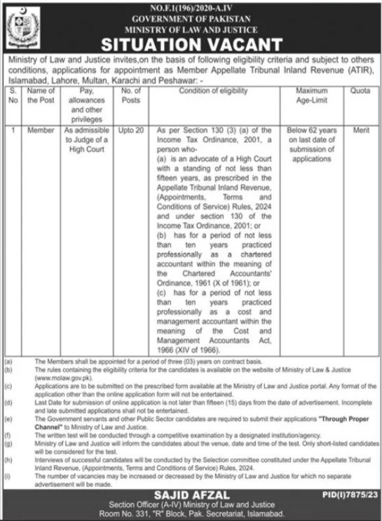 Ministry of Law and Justice Jobs 2024