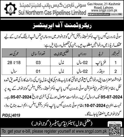 Sui Northern Gas Pipelines Apprenticeship 2024