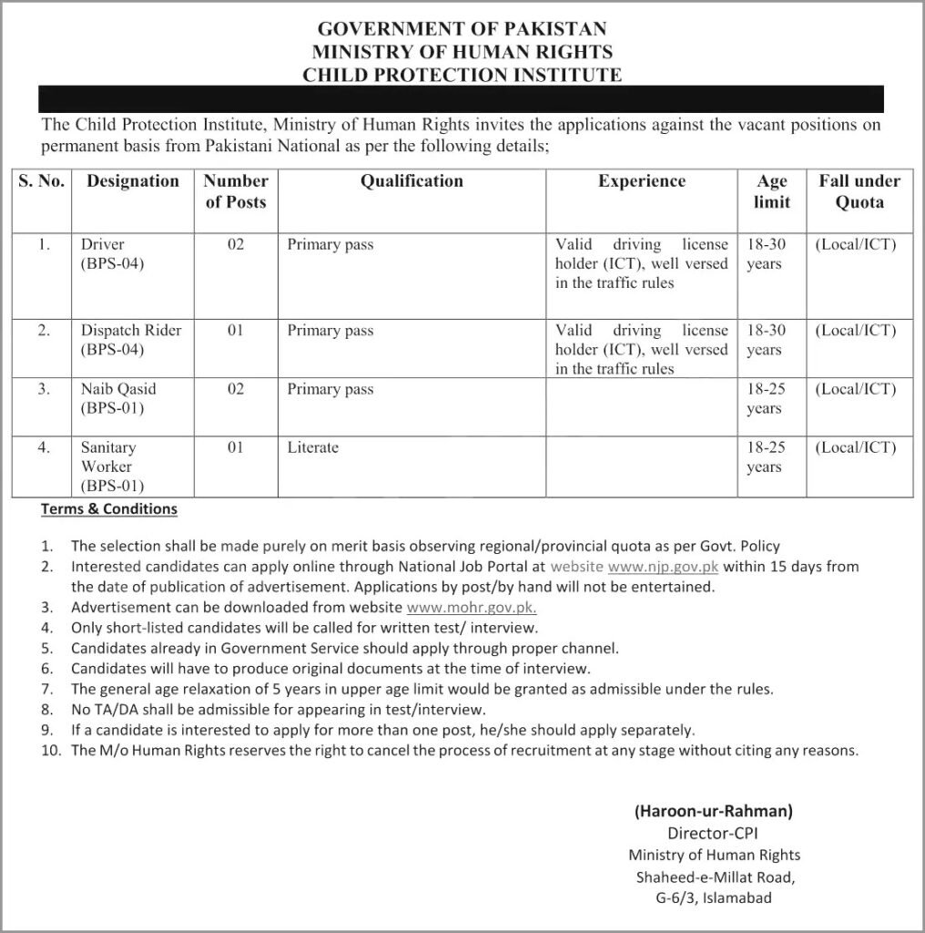 Ministry of Human Rights Jobs 2024