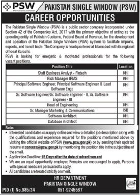 Pakistan Single Window Jobs 2024