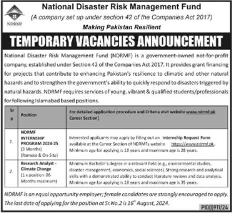 National Disaster Risk Management Fund Jobs 2024