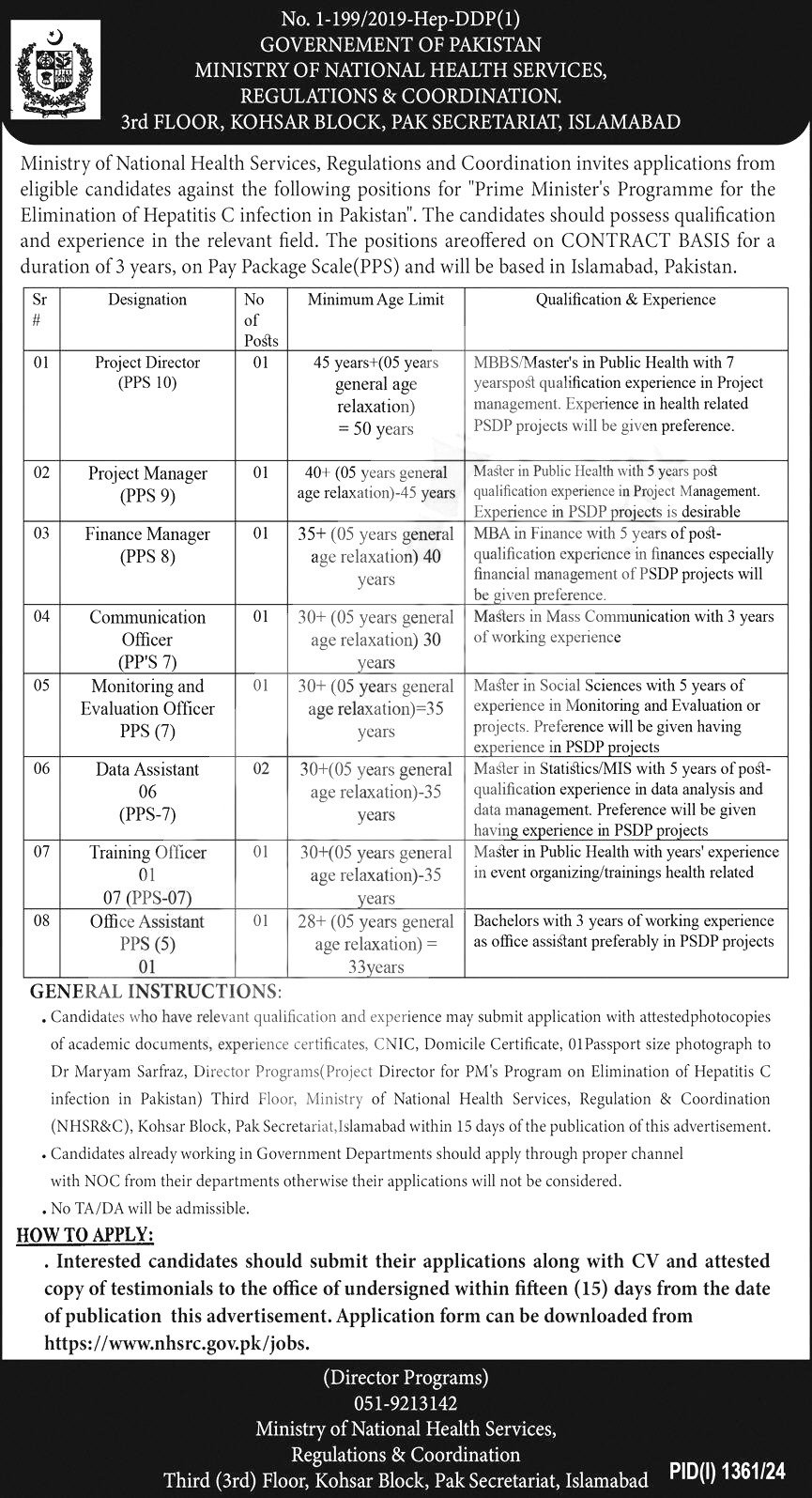 Ministry of National Health Services Jobs 2024