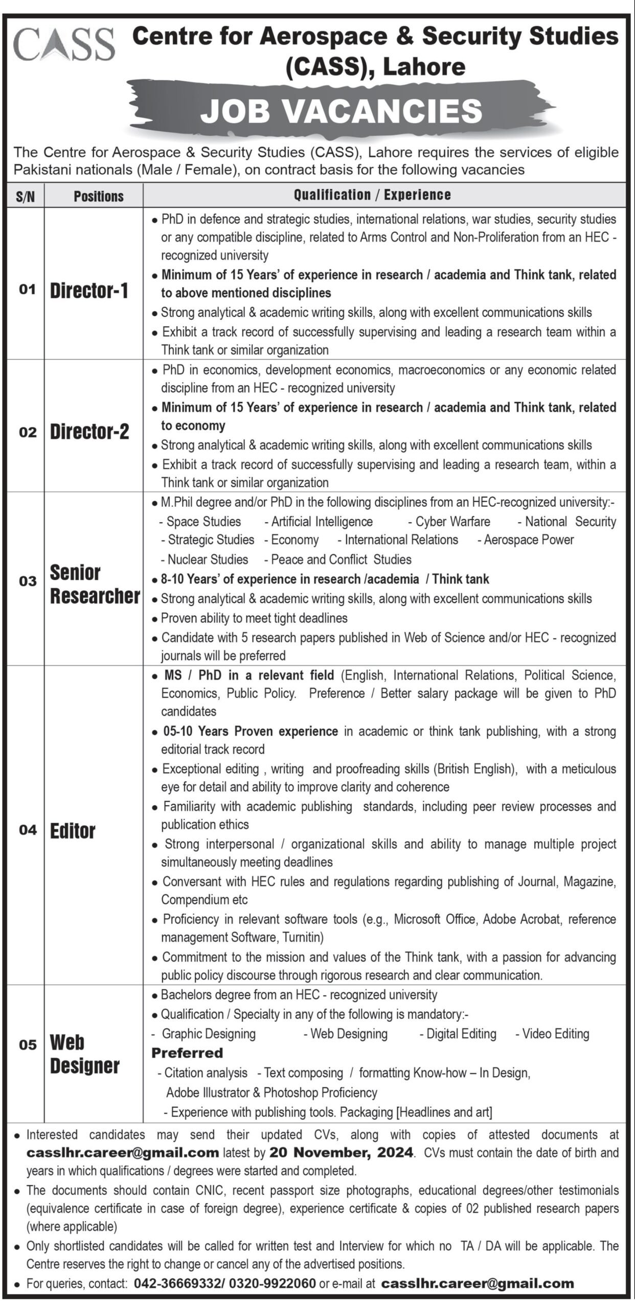 Centre For Aerospace & Security Studies Jobs