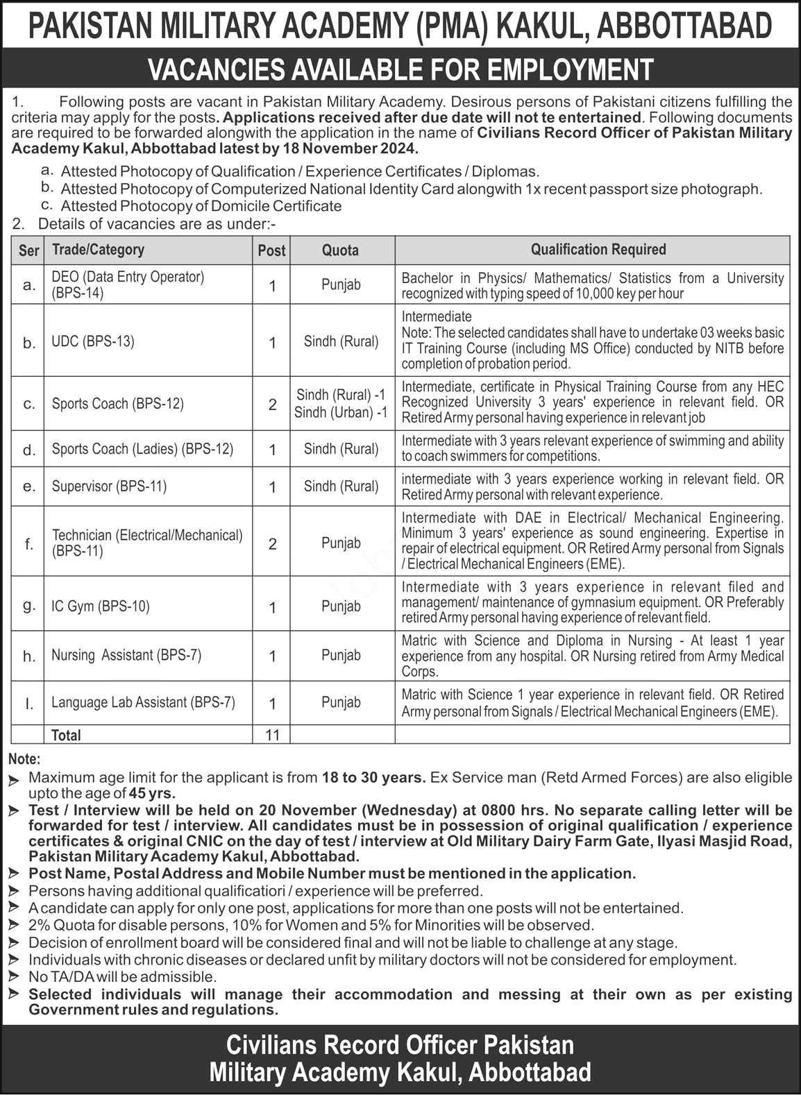 Pakistan Military Academy Jobs 2024