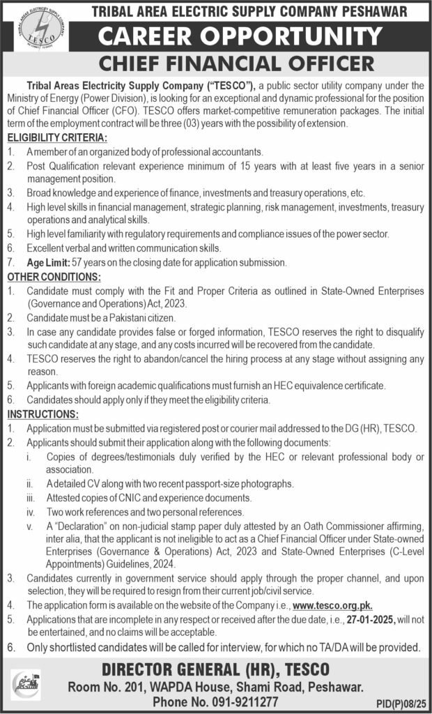 Tribal Areas Electricity Supply Company Jobs 2025