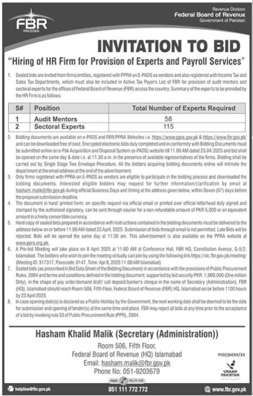 Federal Board Of Revenue Jobs 2025