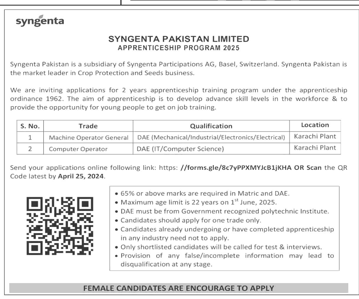 Syngenta Pakistan Limited Jobs 2025