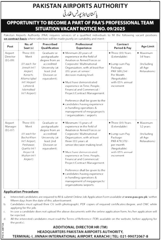 Pakistan Airports Authority Jobs 2025