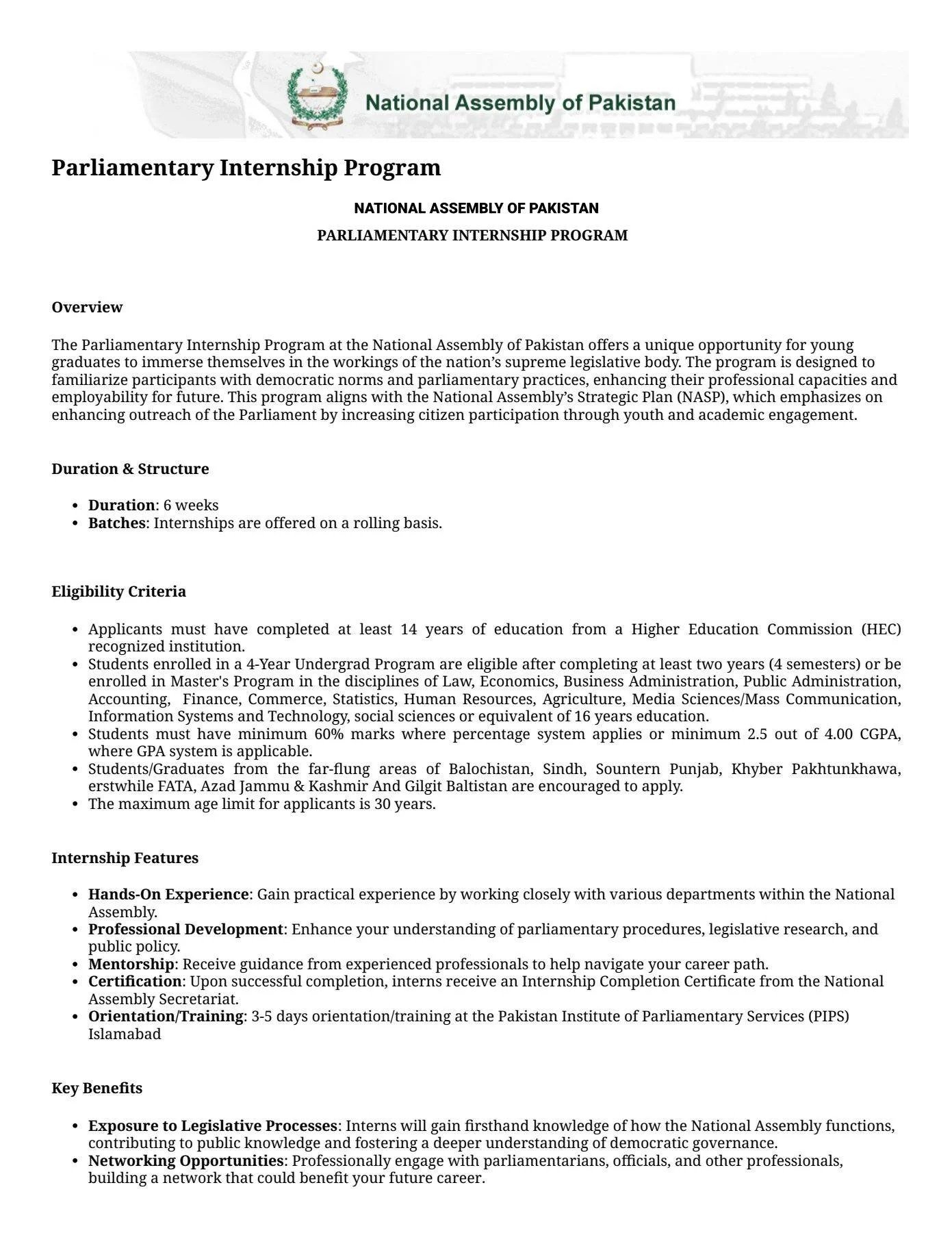 National Assembly Internship Program 2025