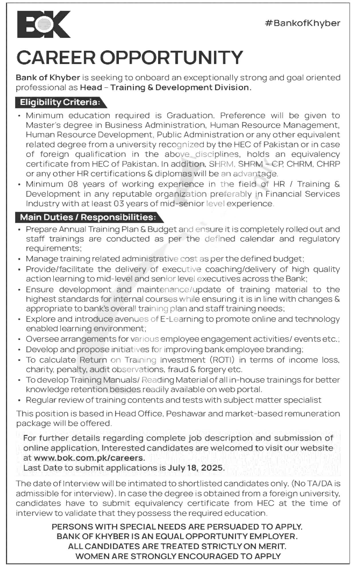 Bank of Khyber Jobs 2025
