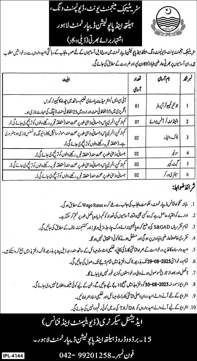 Health & Population Department Jobs 2025 Advertisement
