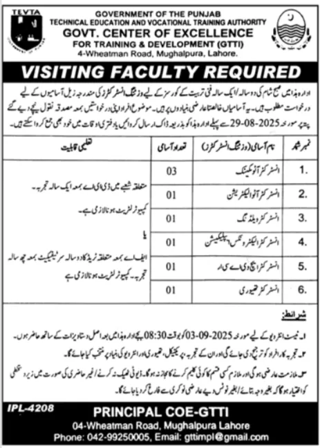 Technical Education and Vocational Training Authority TEVTA Jobs 2025